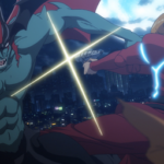 Nella foto Devilman e uno dei cyborg 009 nel film Cyborg 009 vs Devilman 