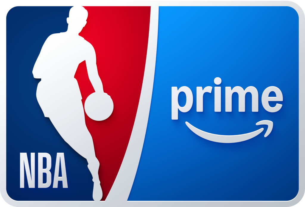 Nell'immagine i loghi della NBA americana e di Prime Video. Quest'ultimo trasmetterà le partite di basket americano