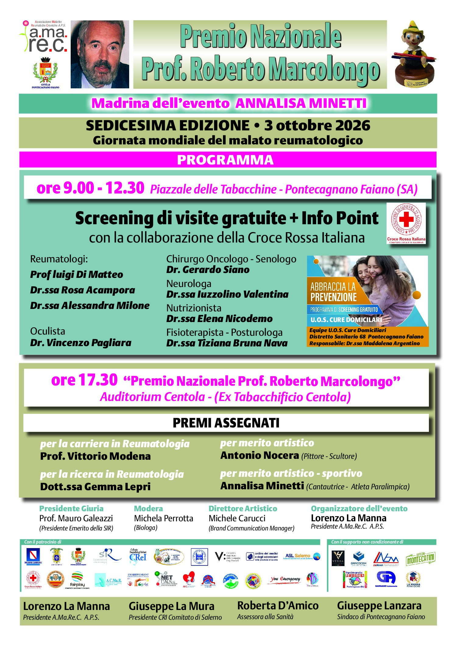 Reumatologia e prevenzione: a Pontecagnano il premio nazionale “Prof. Roberto Marcolongo”